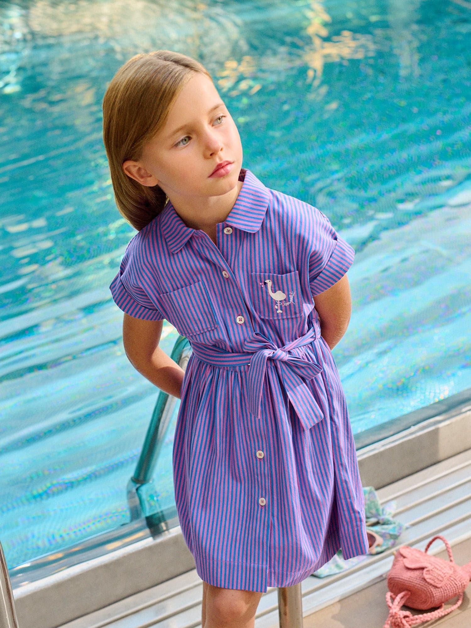 Gisele striped dress with organic cotton embroidery