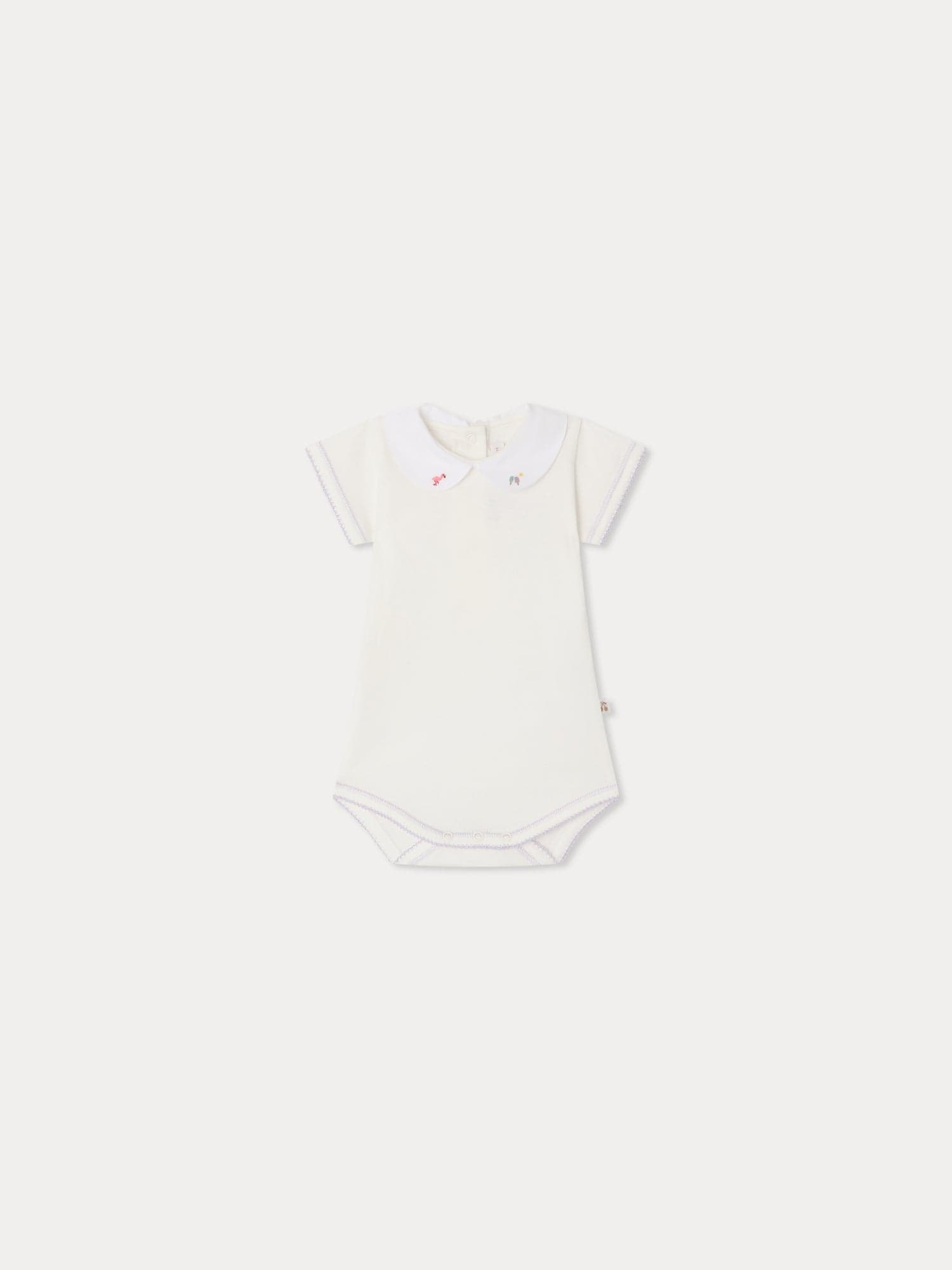 Hand-embroidered Cygne bodysuit in organic cotton