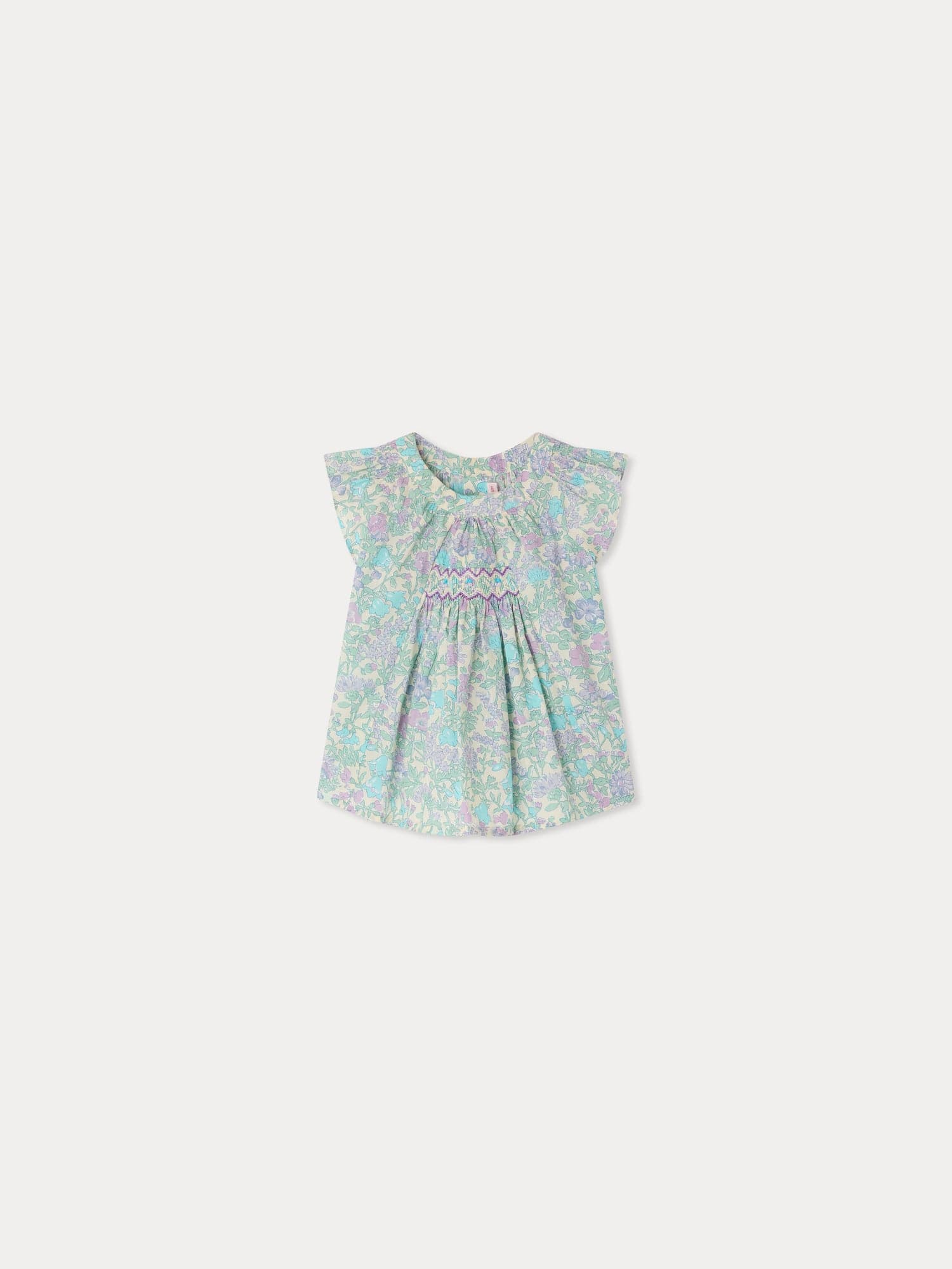 Laurie blouse smocked and hand-embroidered in Liberty organic cotton fabric