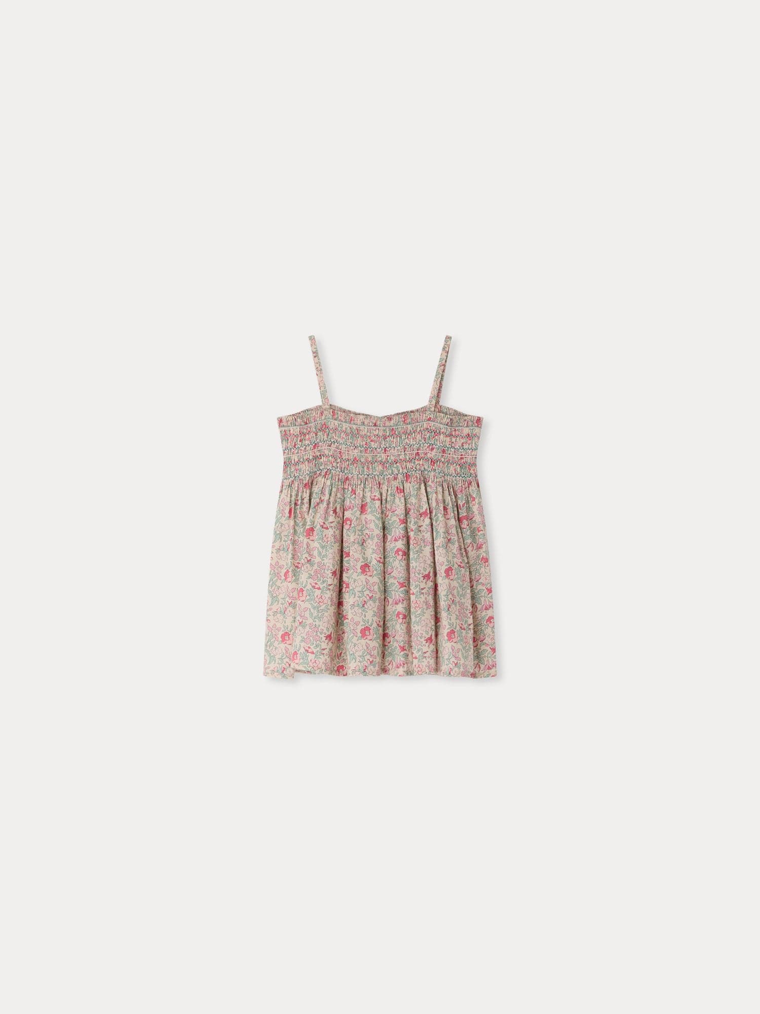 Apolline smocked and hand-embroidered strappy blouse in Liberty organic cotton fabric
