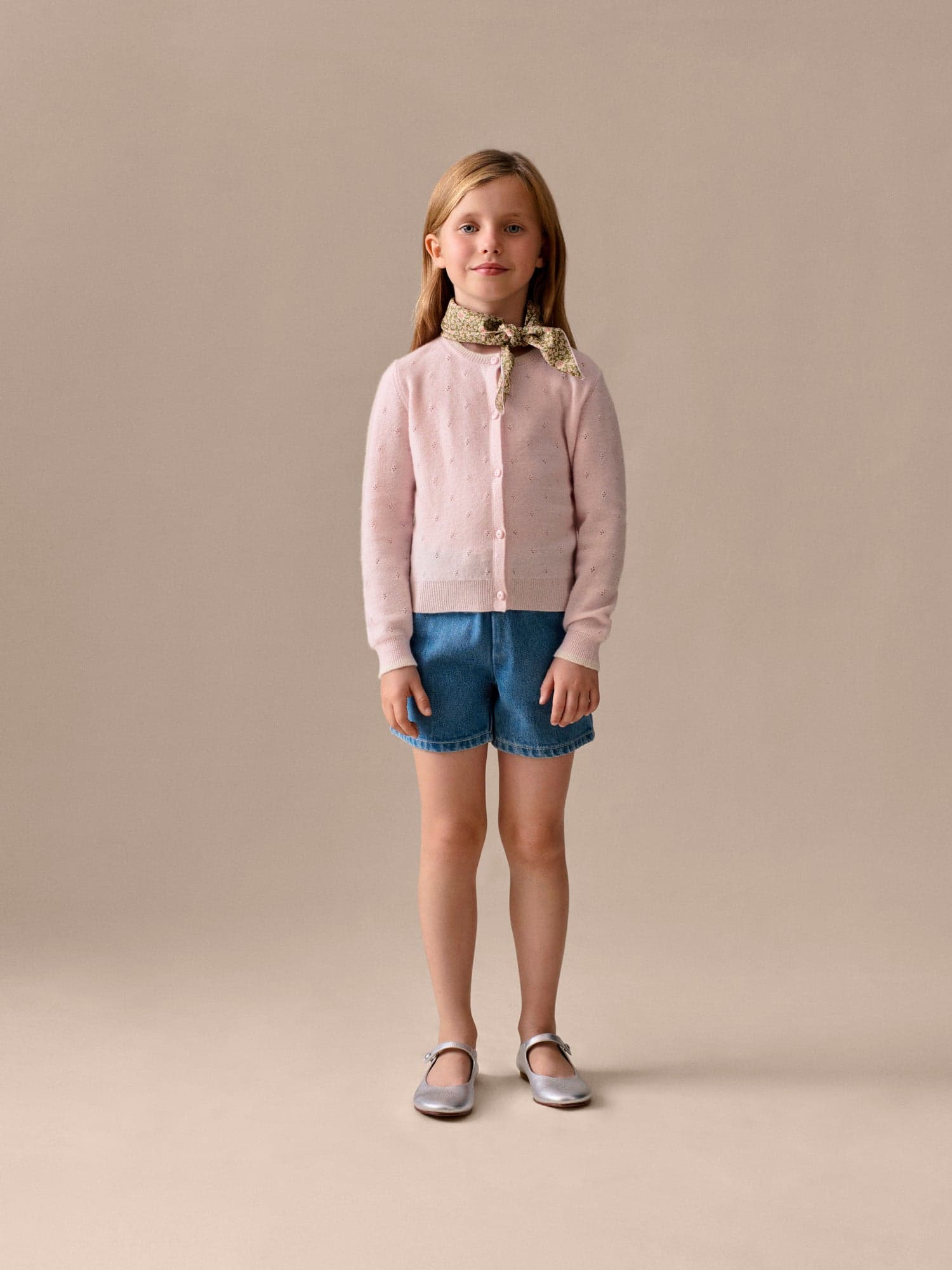 Luella cardigan with round neck and pointelle knit in cashmere