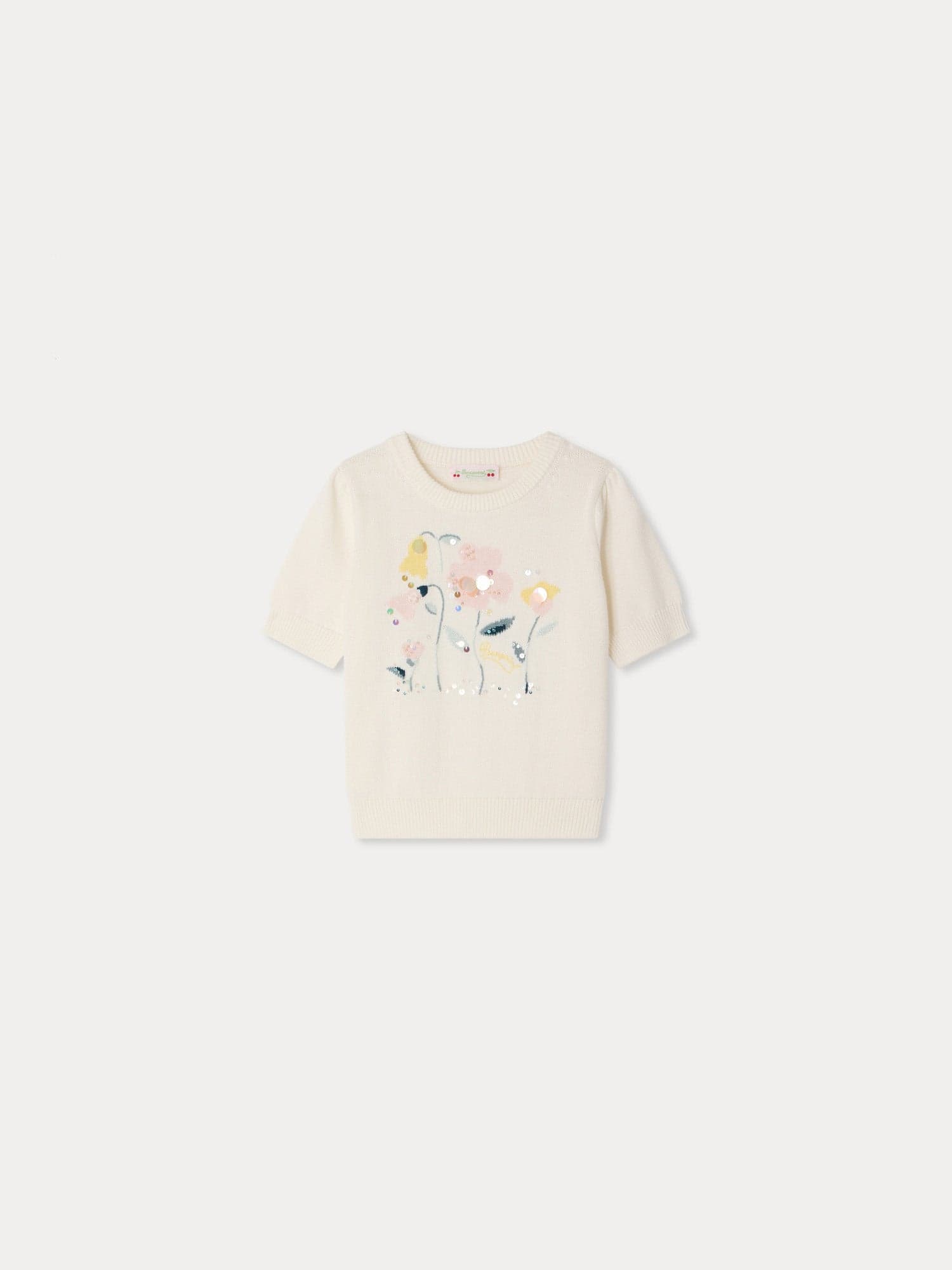 Elvira jacquard sweater with hand-embroidered flowers in organic cotton and cashmere