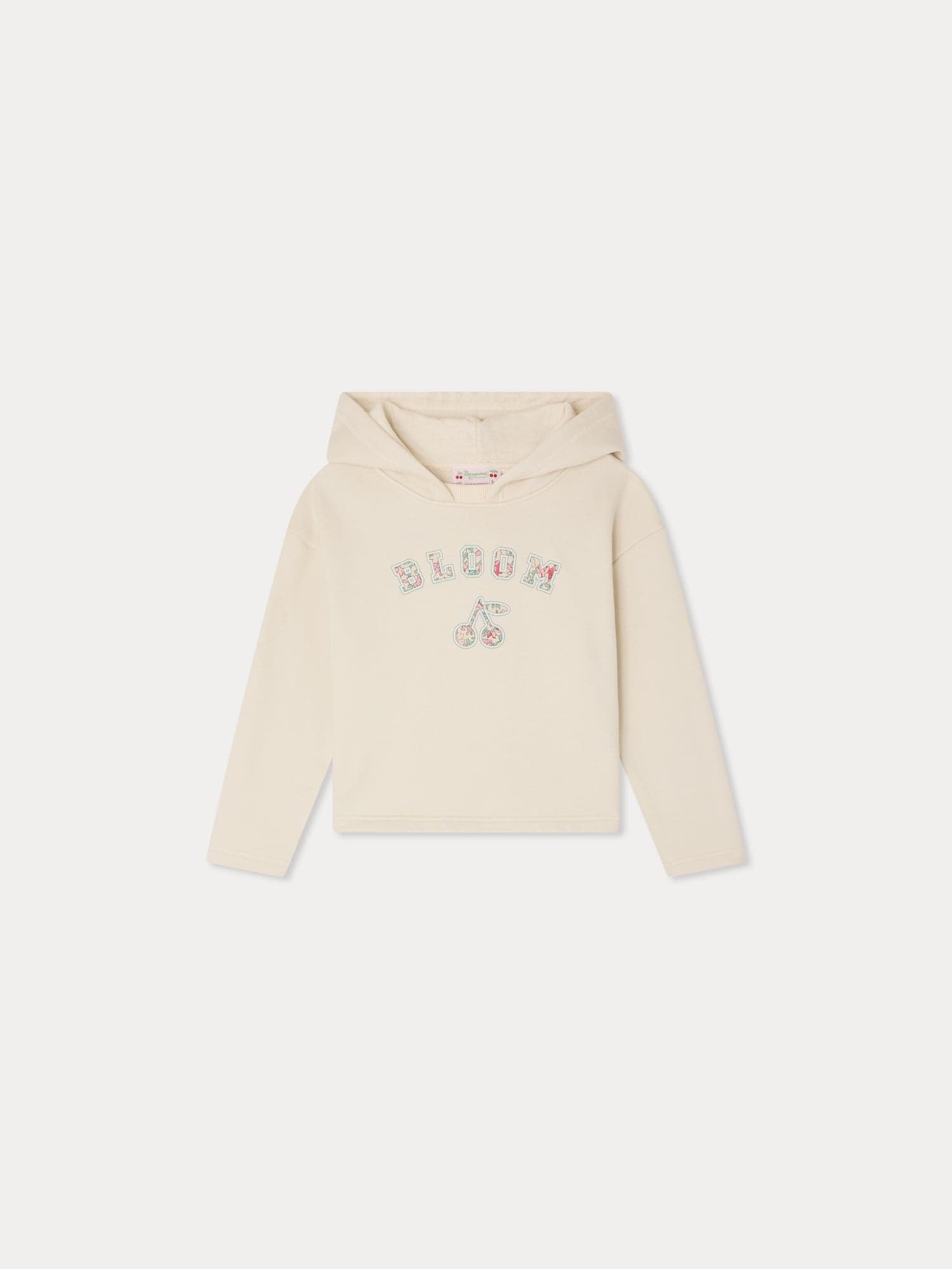 Carmine sweatshirt appliqué in Liberty fabric in organic cotton