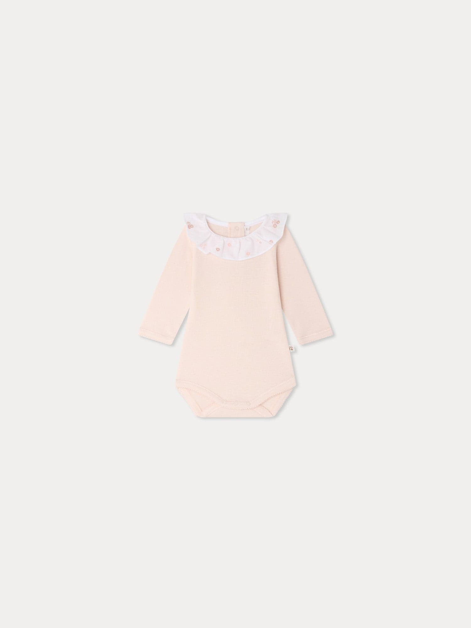 June bodysuit with hand embroidered flowers in organic cotton
