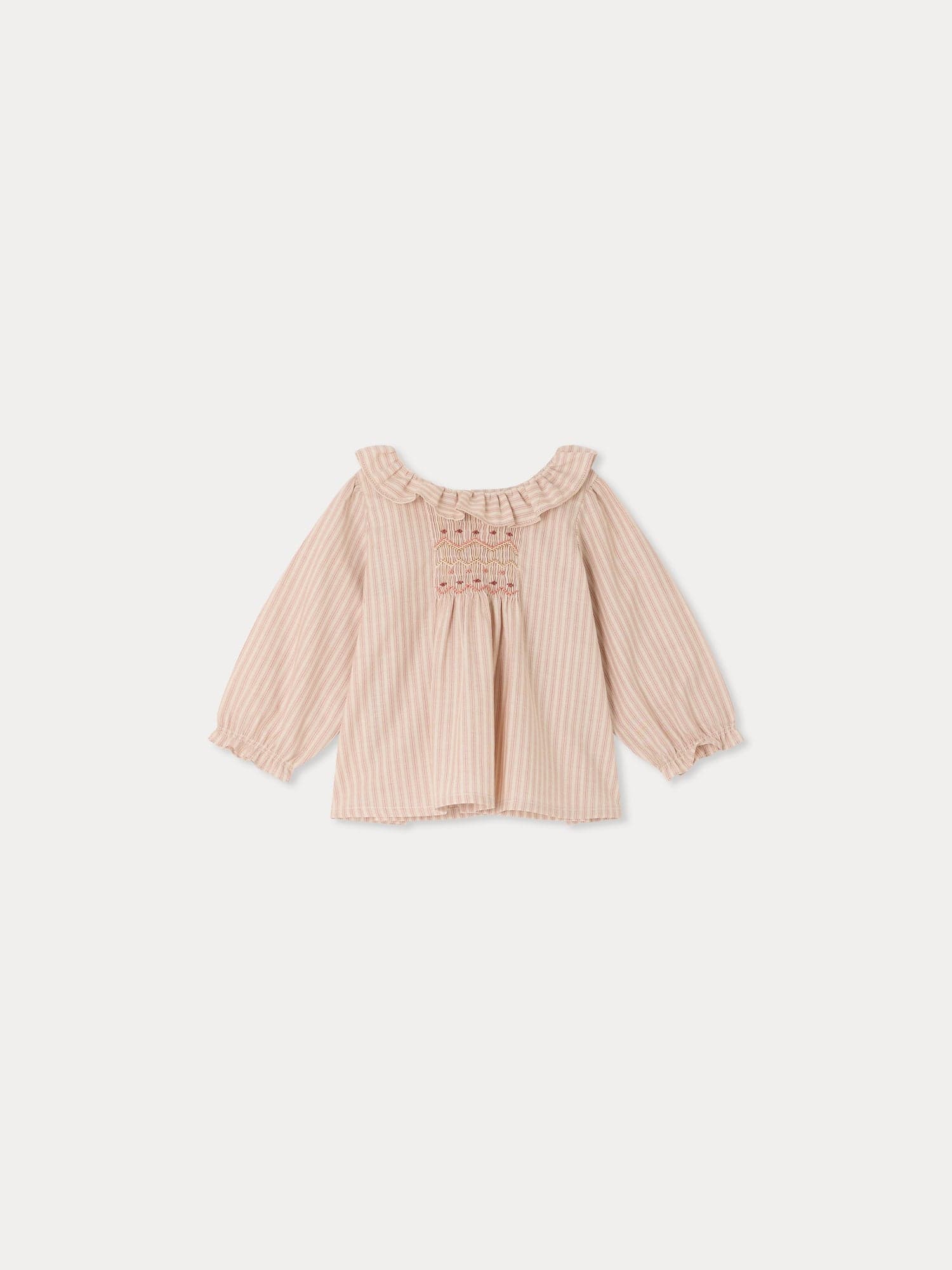 Mulietti baby striped blouse with smocked and hand-embroidered in organic cotton