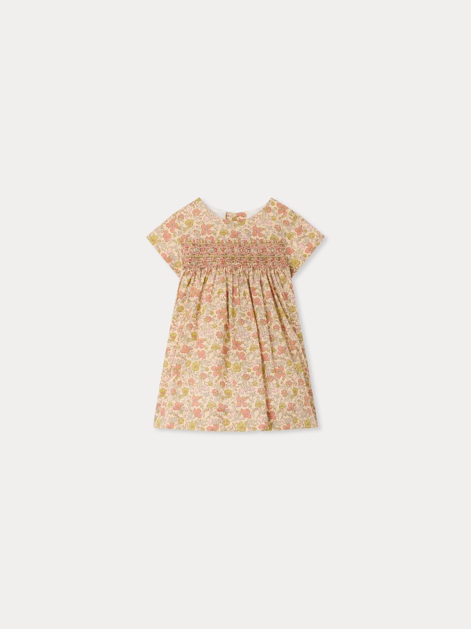 Maruska baby dress in Liberty fabric smocked and hand-embroidered in organic cotton