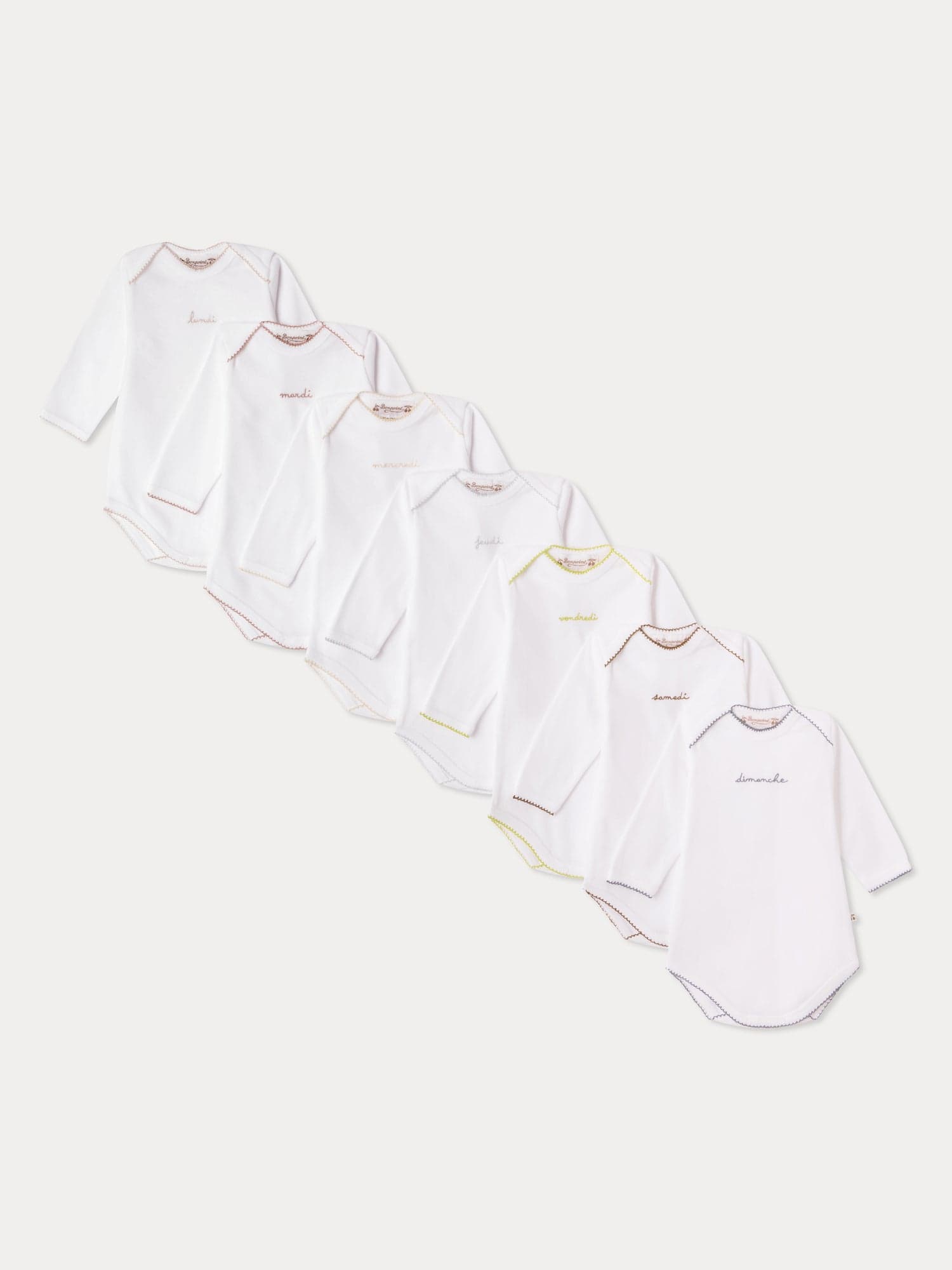 Pack of 7 organic cotton long-sleeve bodysuits