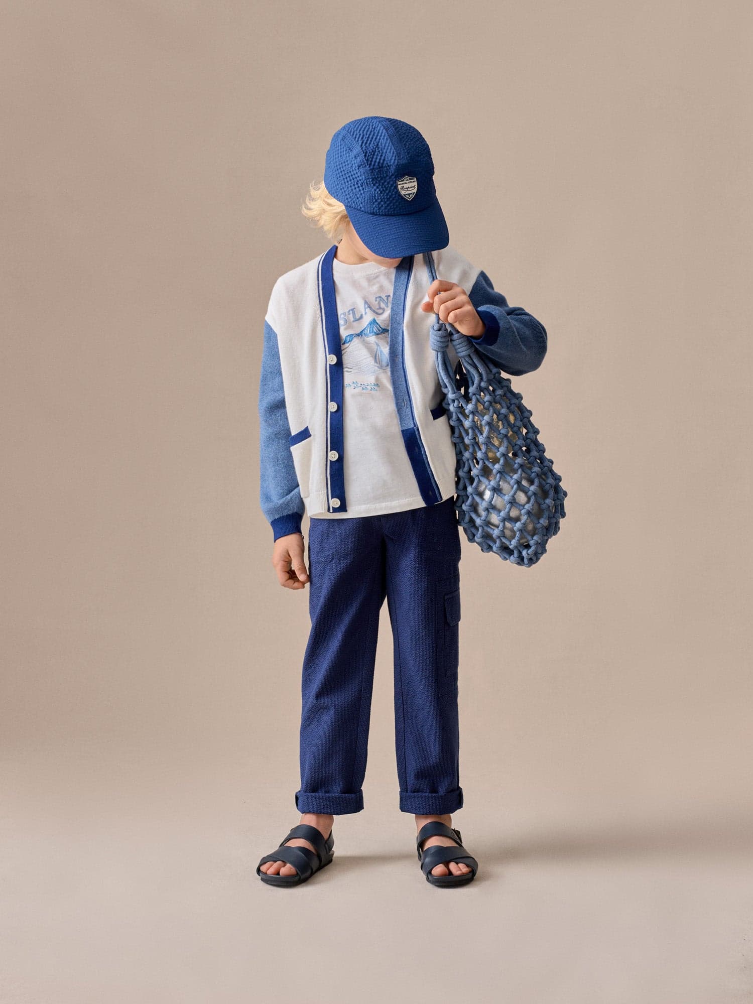 Francis cargo trousers in organic cotton seersucker