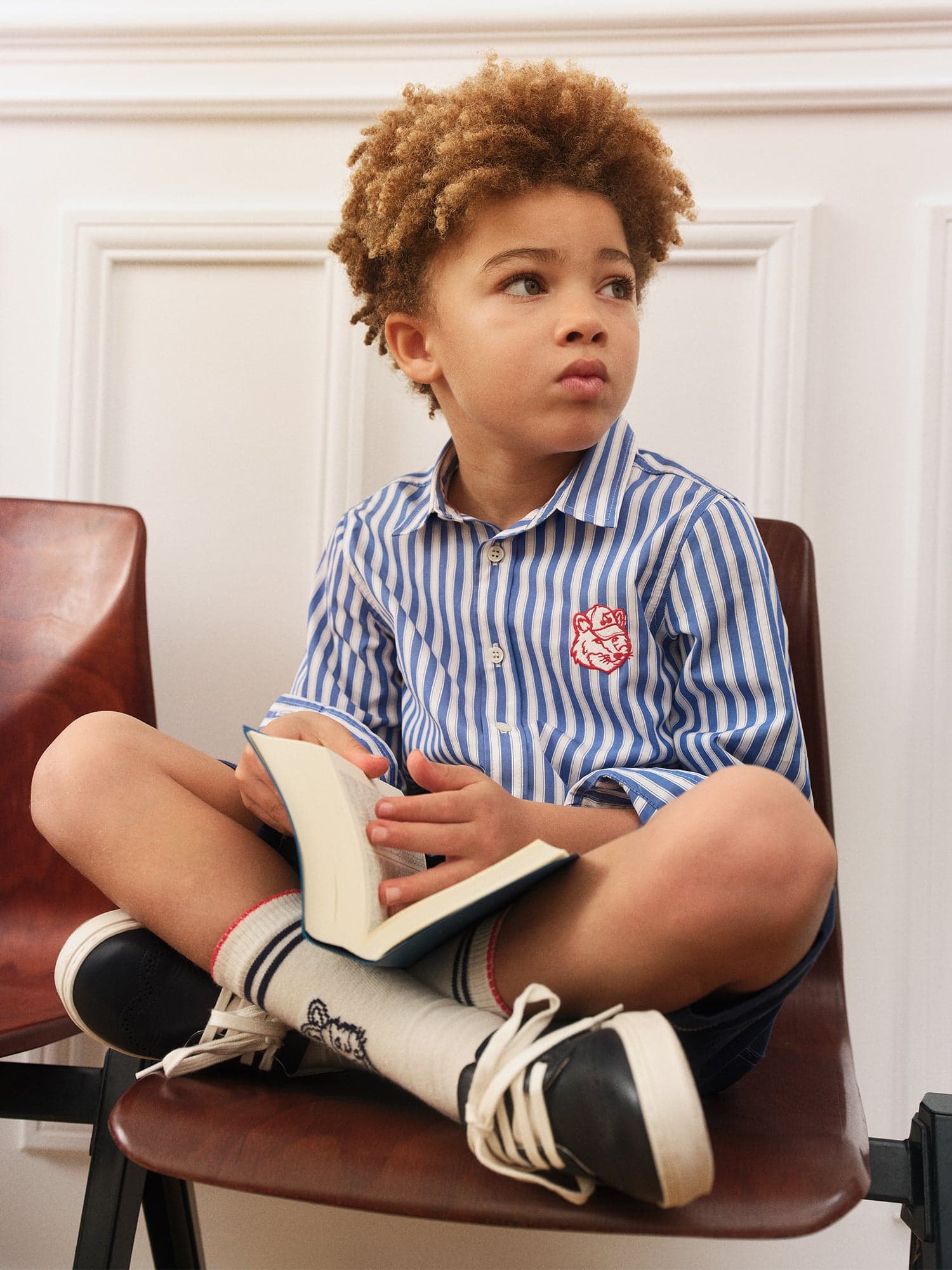 Bonpoint x Maison Kitsuné Tangui embroidered shirt in organic cotton