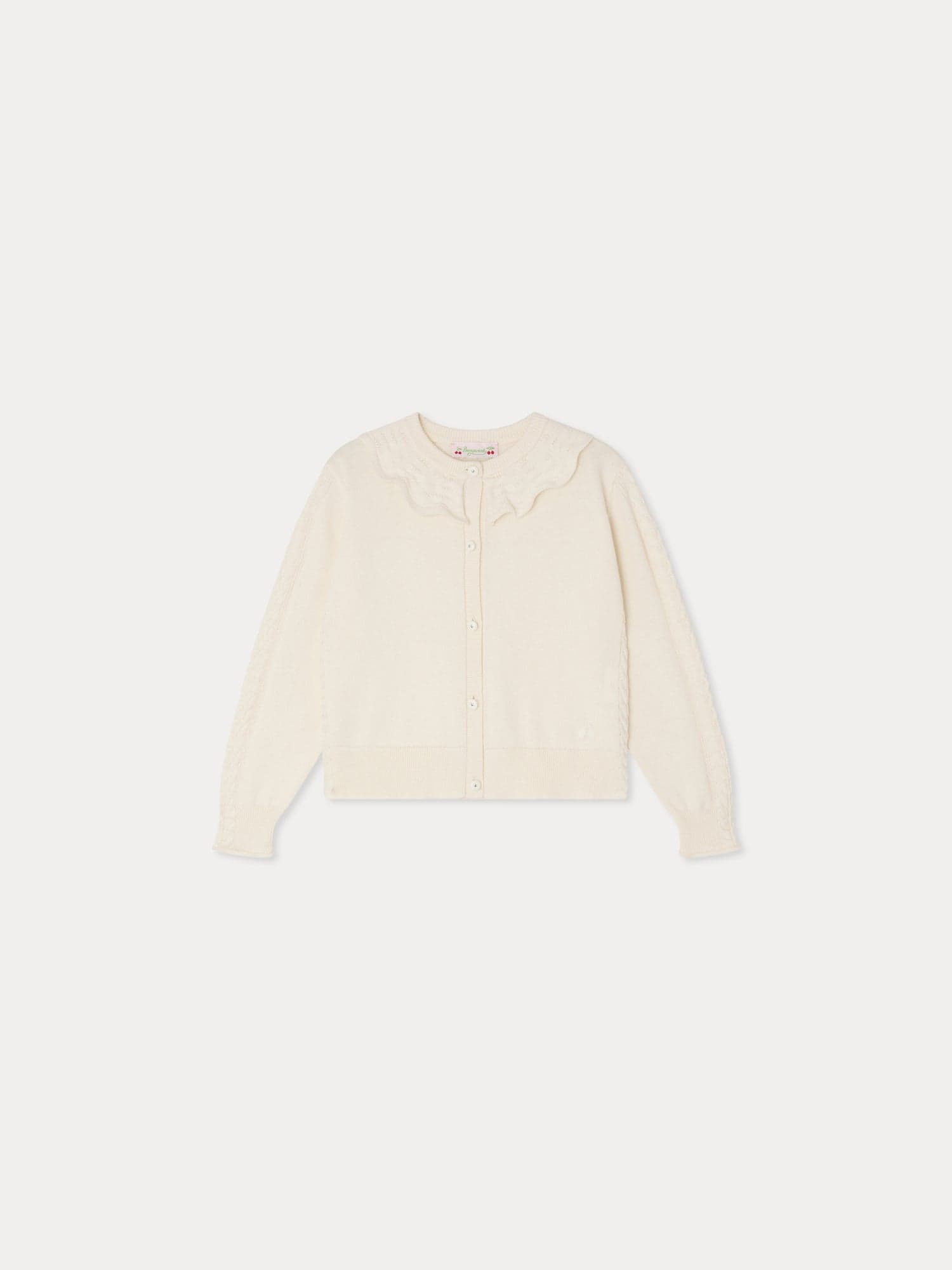 Lueur cardigan with ruffles in organic cotton and cashmere