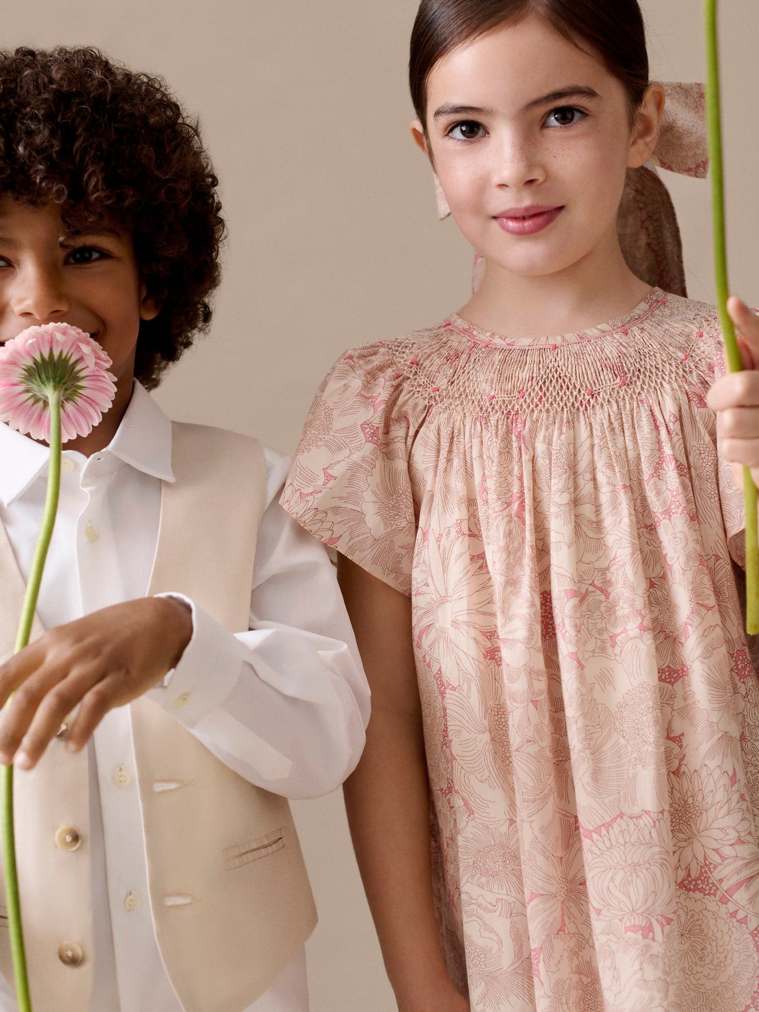 Arlene dress smocked and hand-embroidered in Liberty organic cotton fabric