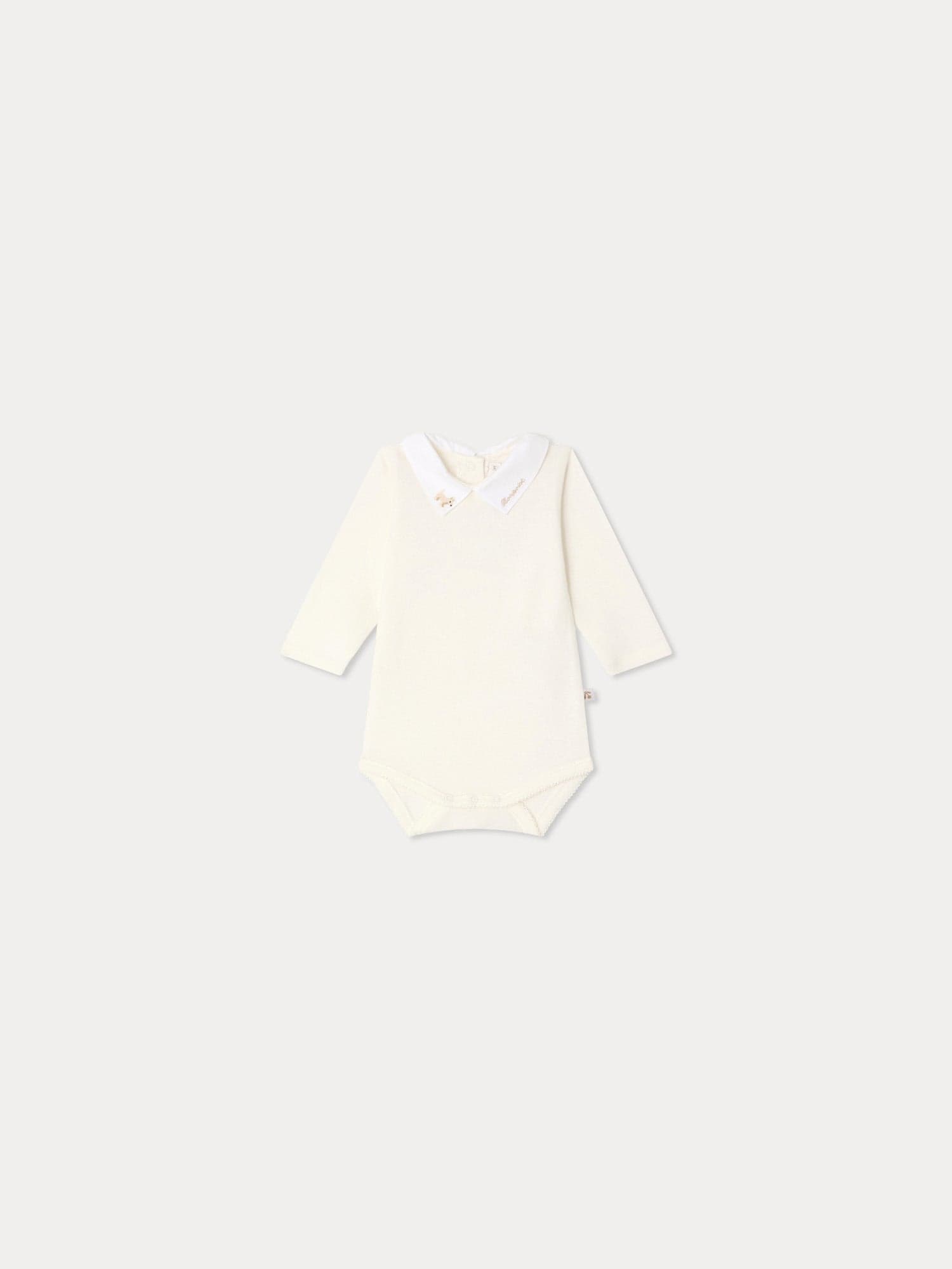 Juillet bodysuit with hand-embroidered dog in organic cotton
