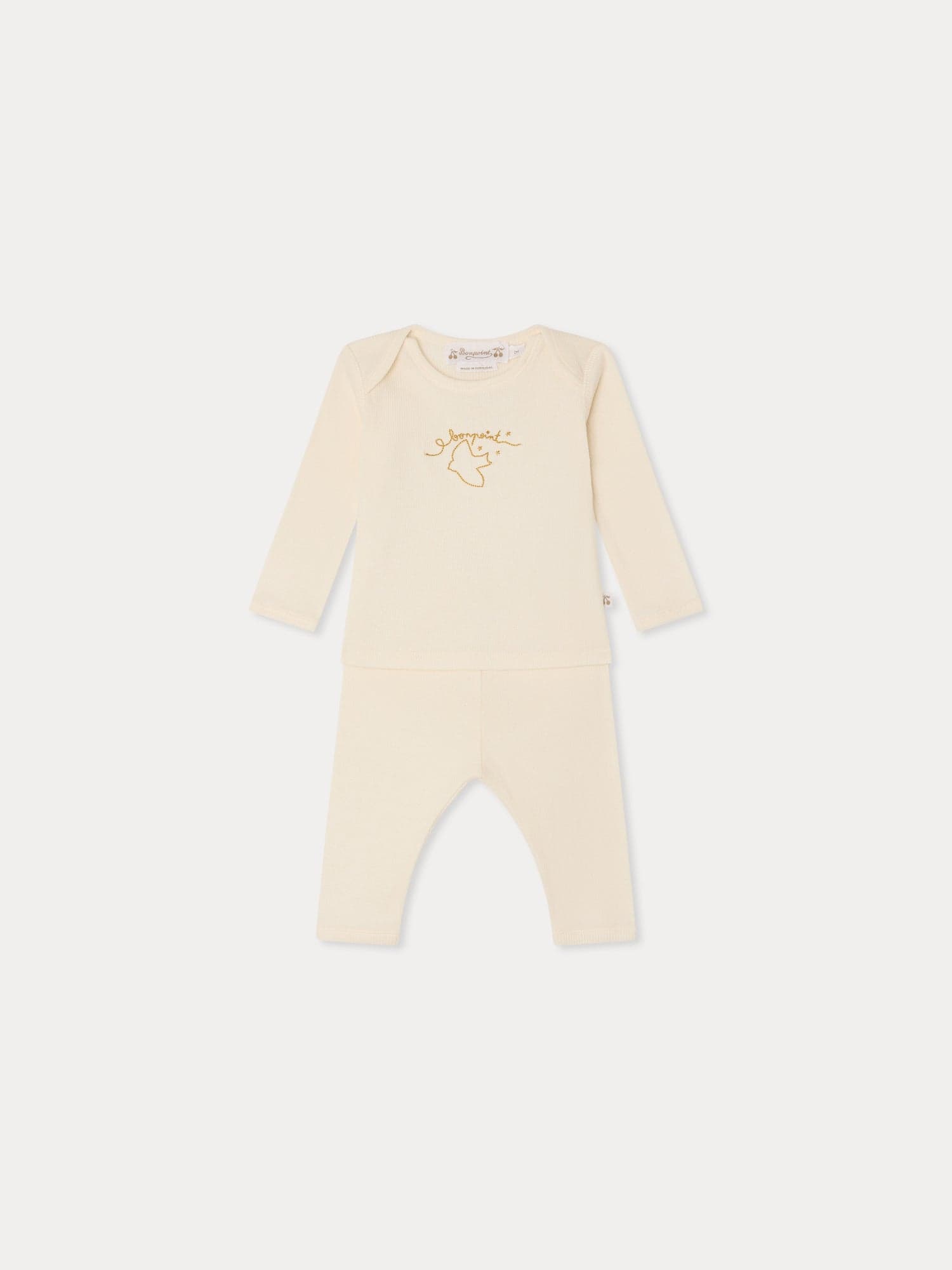Timi set embroidered with bird in organic cotton