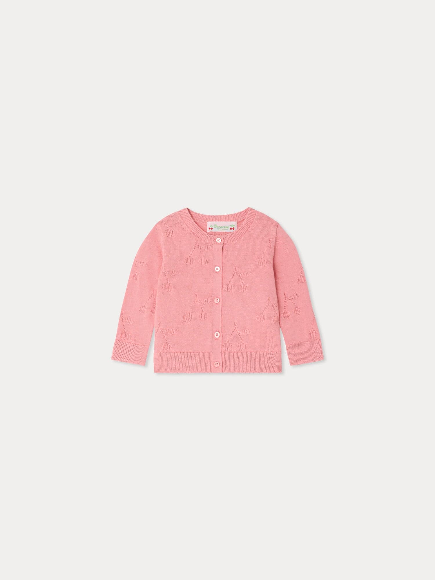 Teyana cardigan with round neck and fancy cherry knit in organic cotton