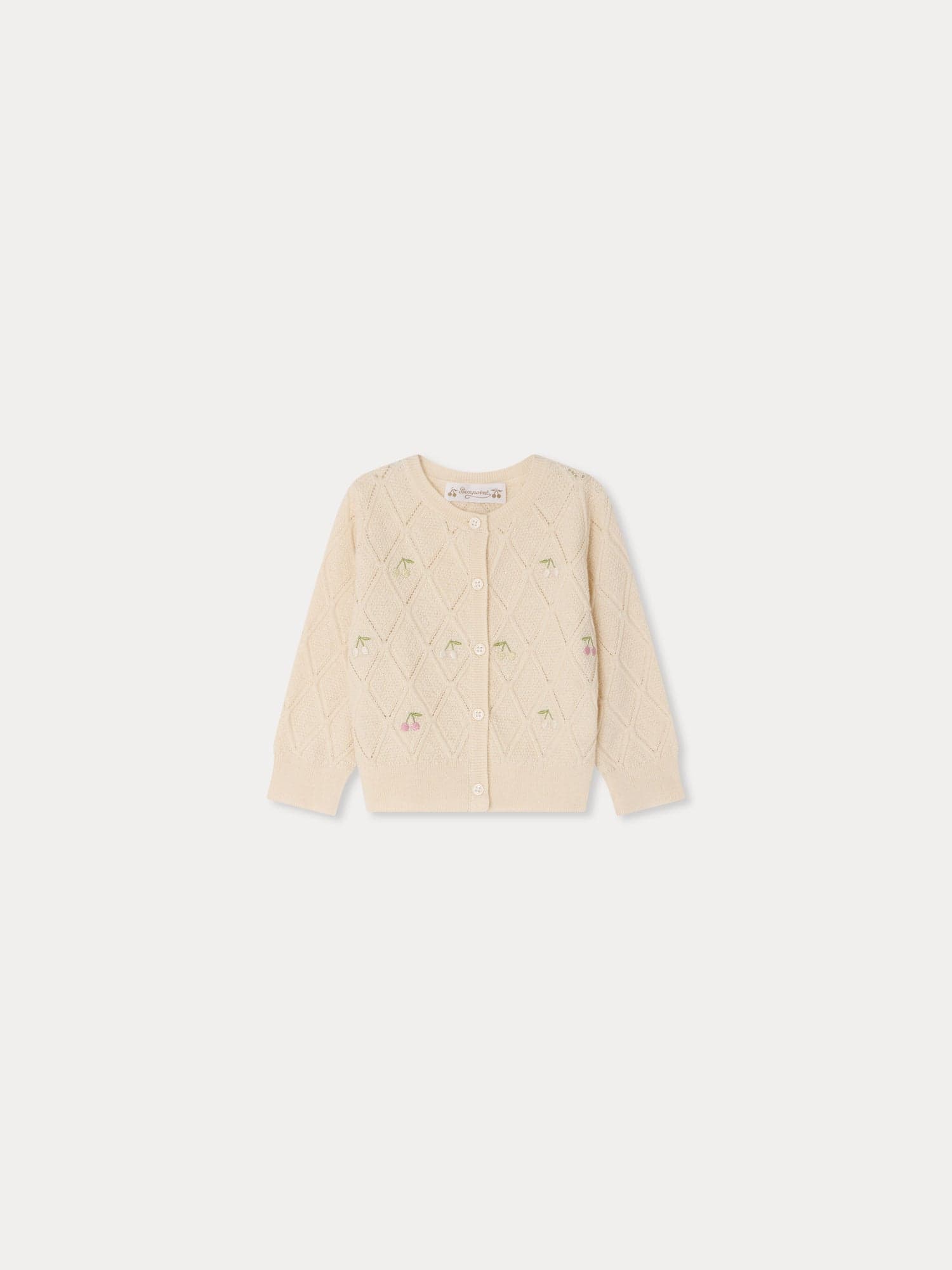 Lysandra cardigan with round neck and cherry embroidery