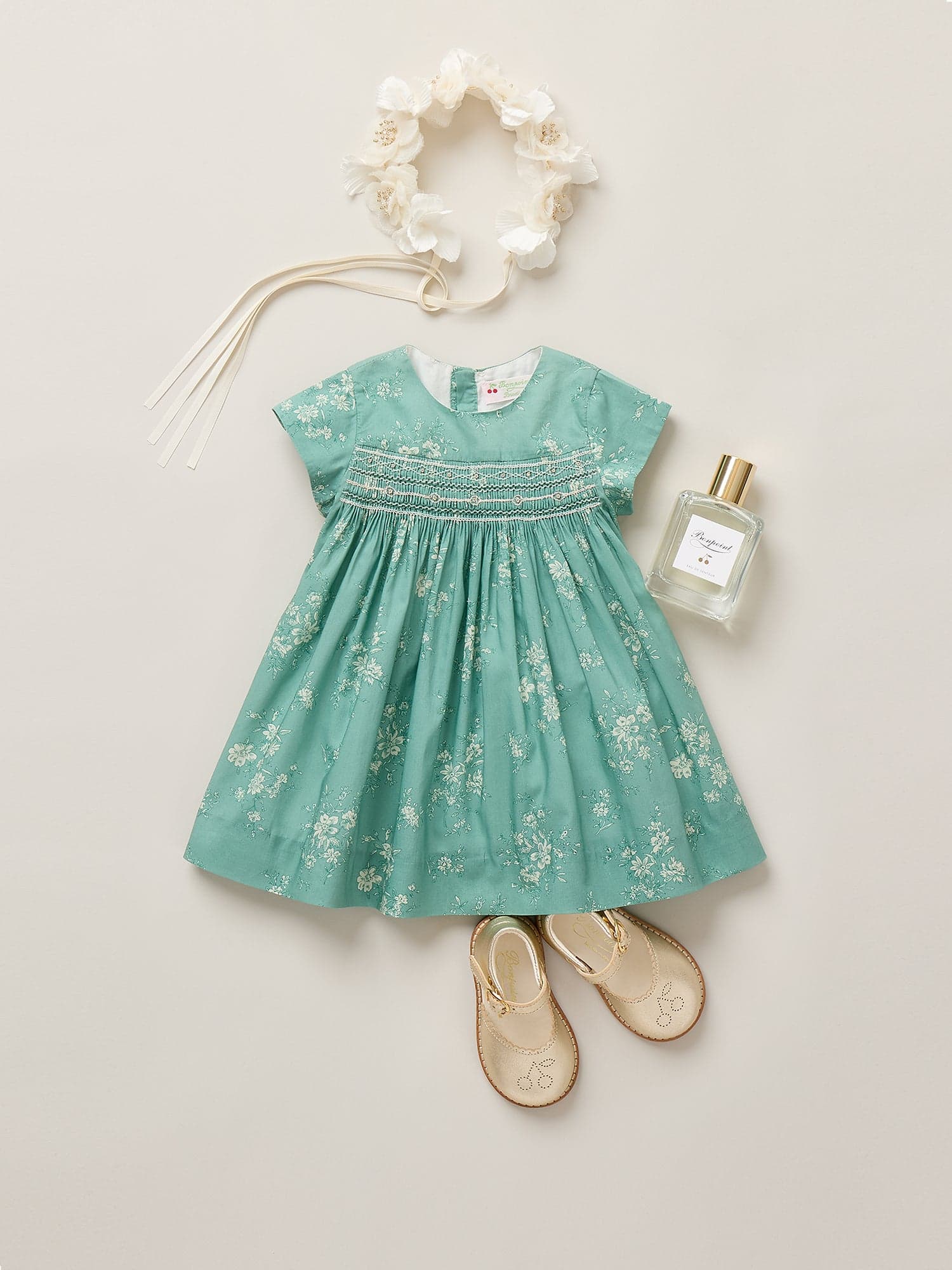 Maruska dress smocked and hand-embroidered in Liberty organic cotton fabric