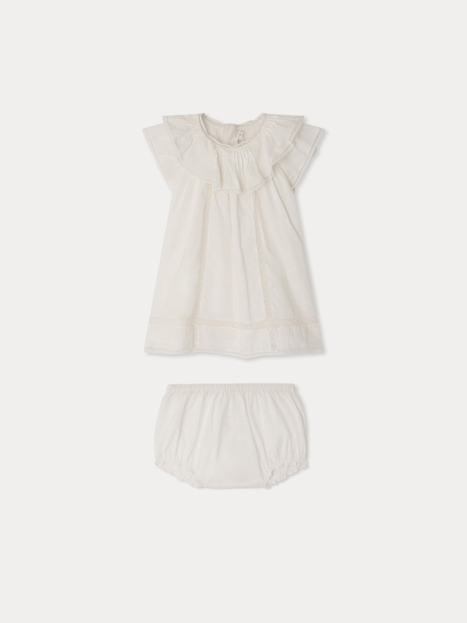 Lenou dress in organic cotton voile and Calais lace