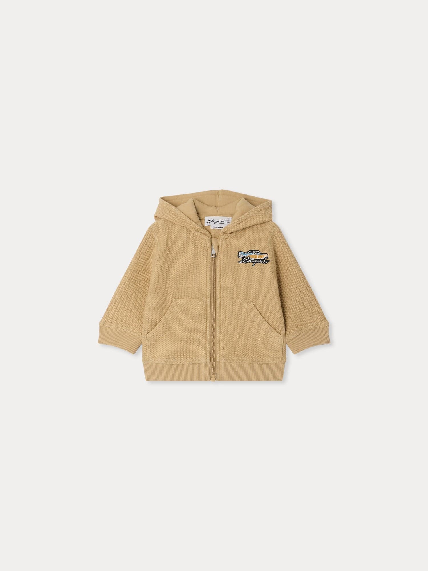 Tibou embroidered car hoodie in organic cotton