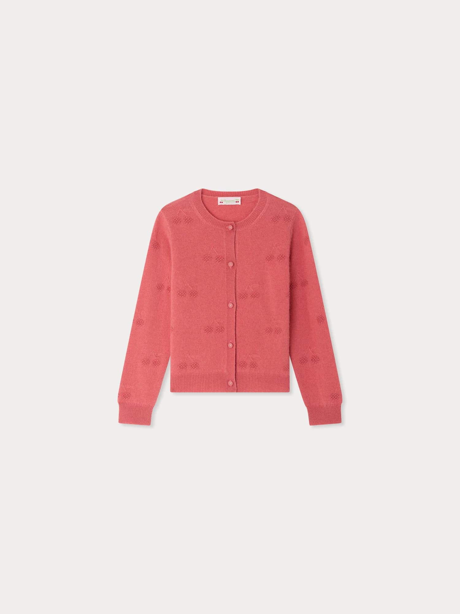 Manon raspberry cashmere cardigan with cherries