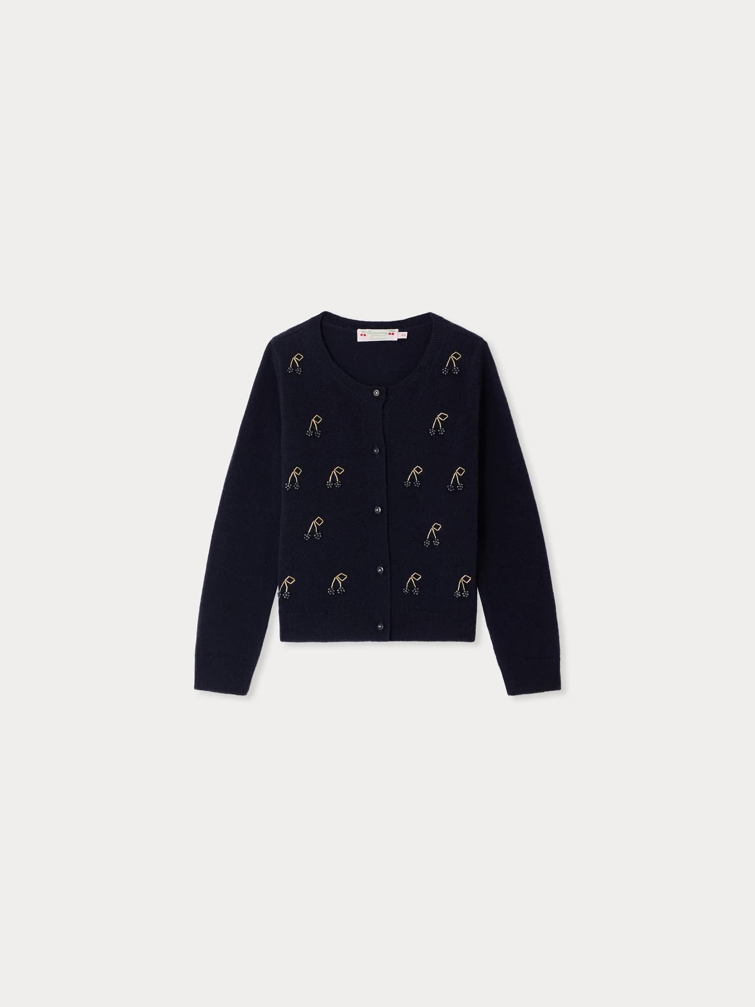 Cardigan Marisha navy with hand-embroidered cherries and pearls in cashmere