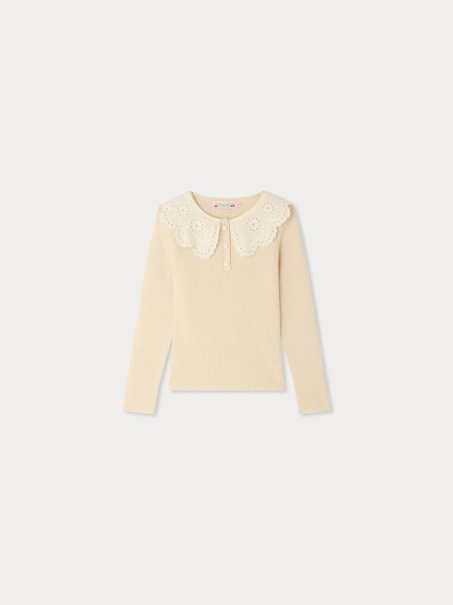 Maud sweater with ruffled Peter Pan collar in wool and cotton