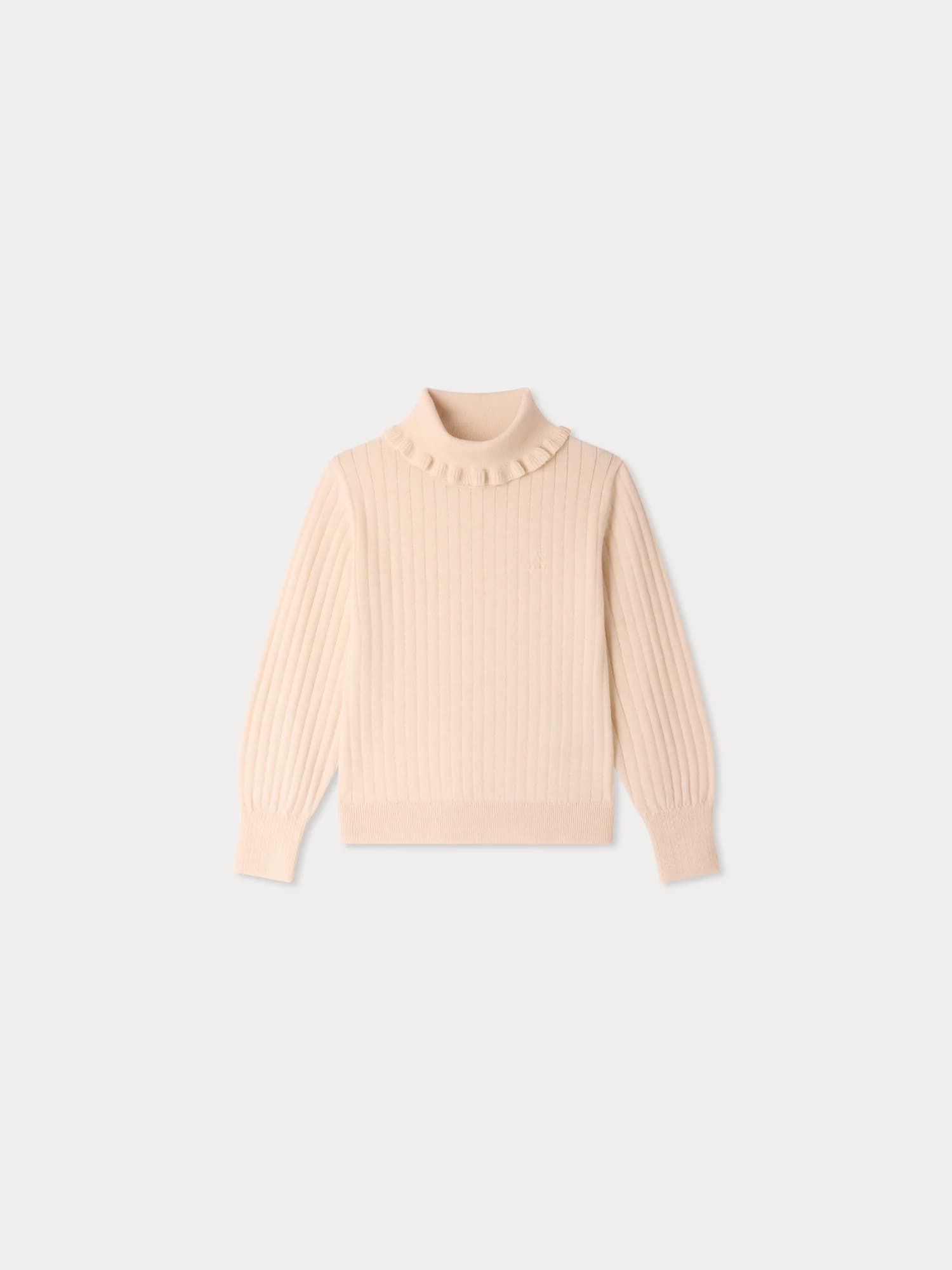 Meyssa sweater with ruffled stand-up collar in wool and cotton