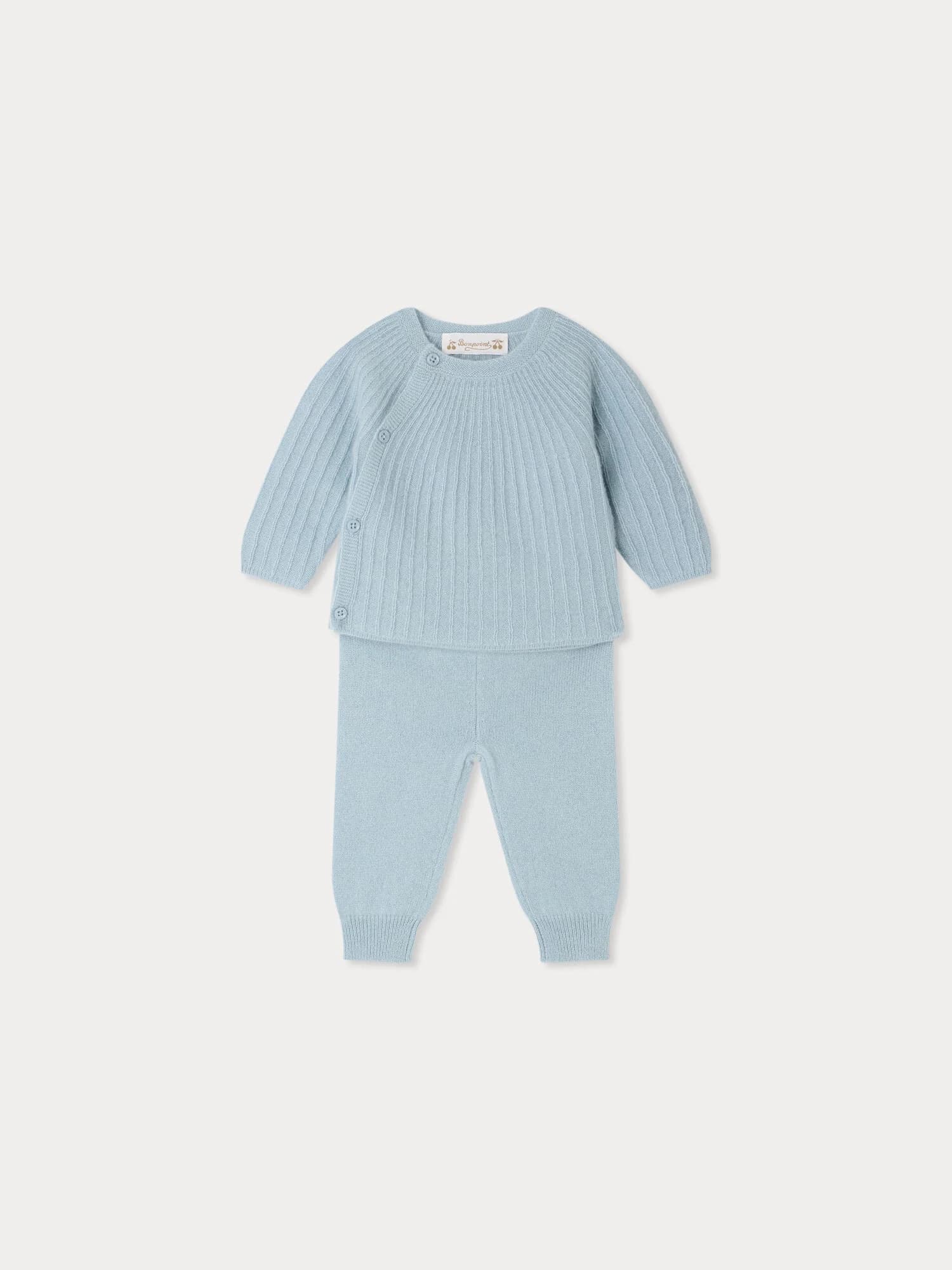 Ging set in blue fancy-stitch cashmere