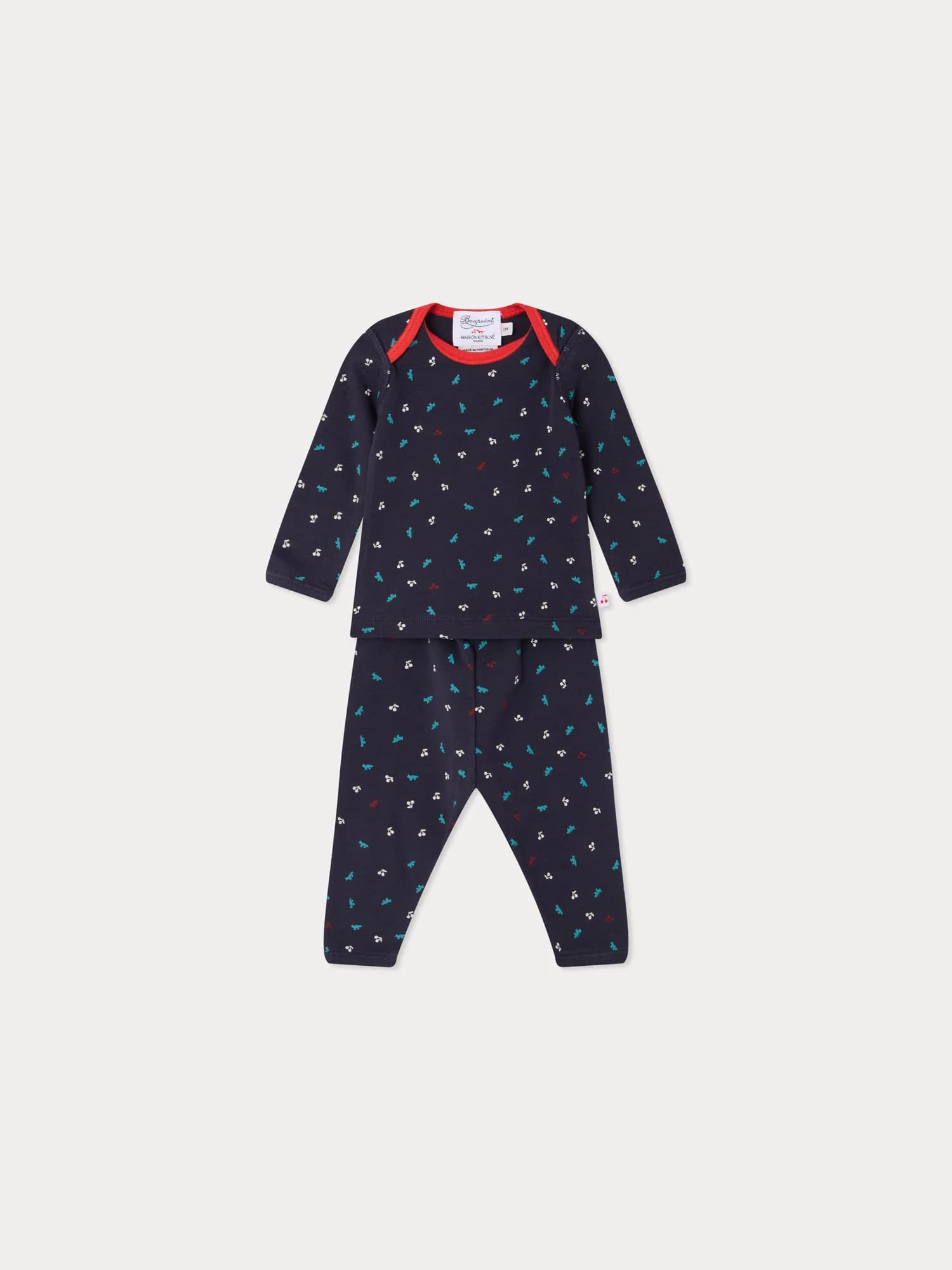 Bonpoint x Maison Kitsuné Timi set with cherry and fox print in organic cotton