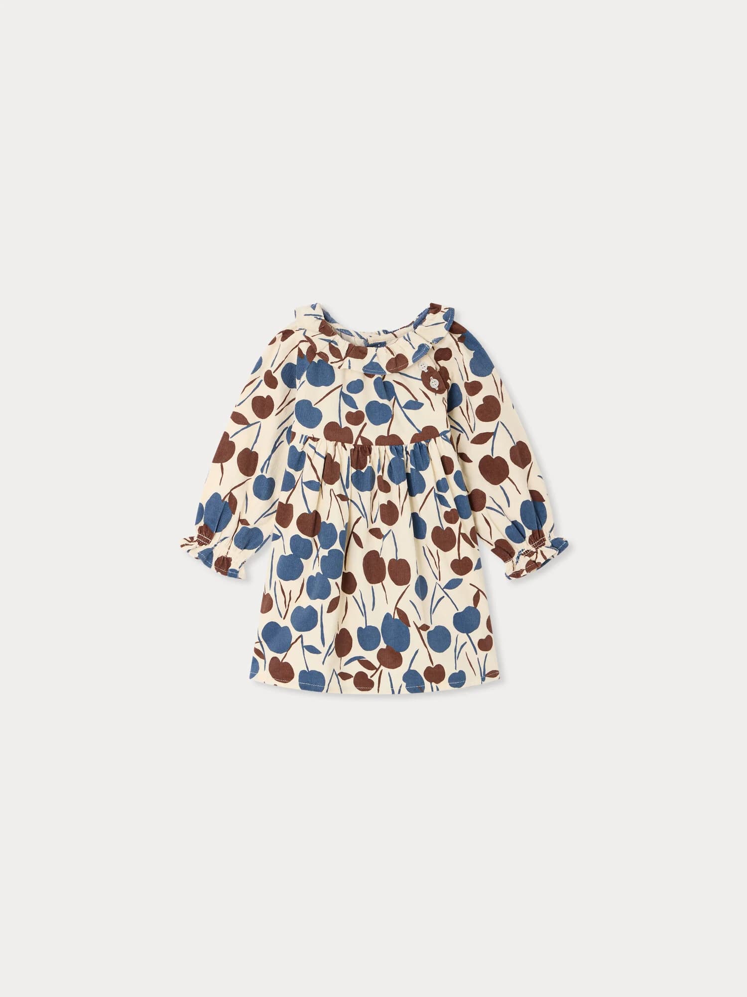 Melyssa baby dress with cherry print in organic cotton velvet