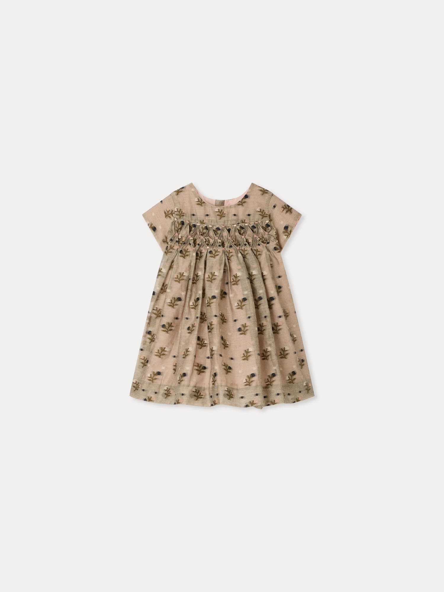 Maruska baby dress smocked and hand-embroidered in jacquard