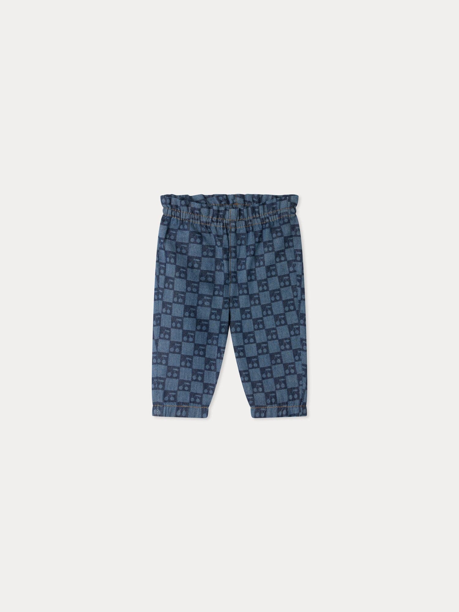 Luciole baby trousers with a cherry chequerboard pattern in organic cotton