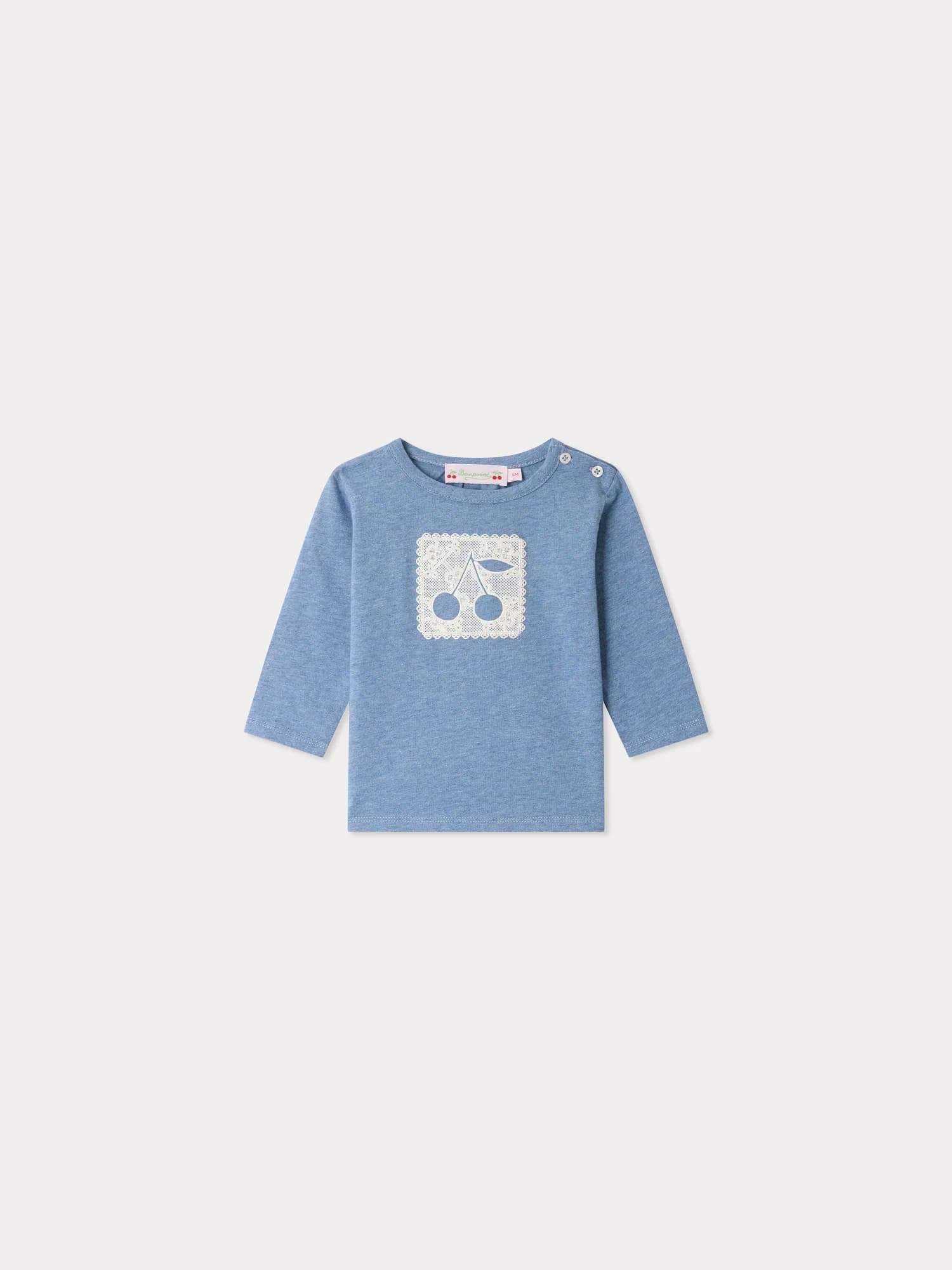 Tahsina baby T-shirt with doily-and-cherry print in organic cotton