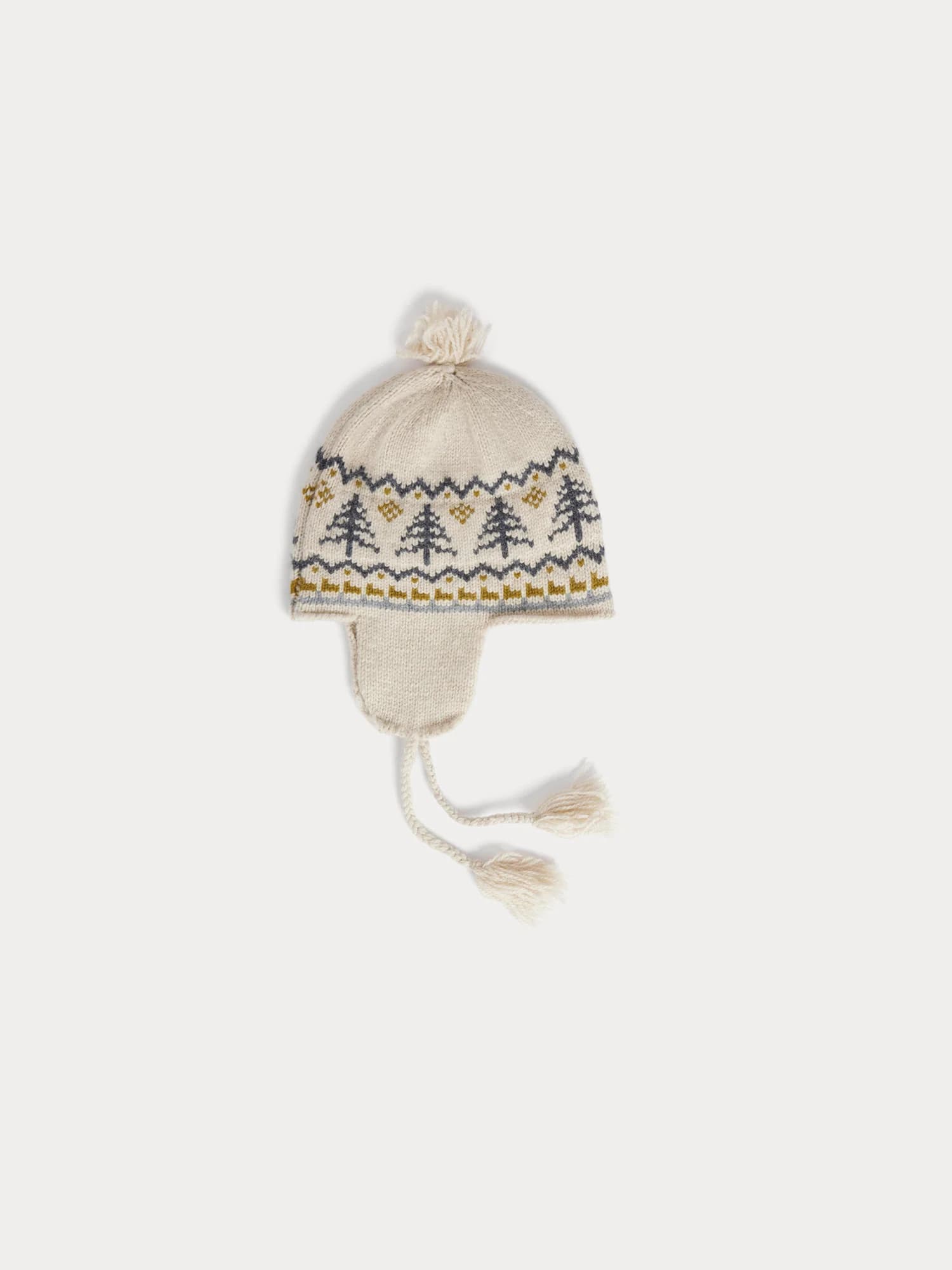 Tinna baby hat in fir-tree jacquard with pompom and drawstrings