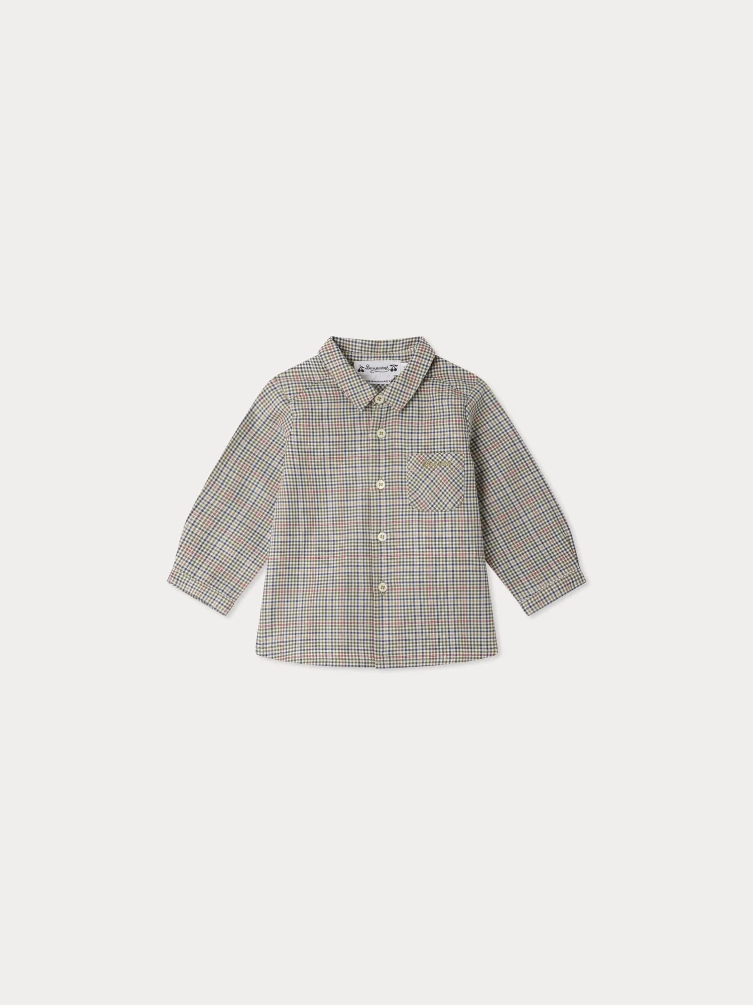 Malo baby shirt checked and hand-embroidered in organic cotton