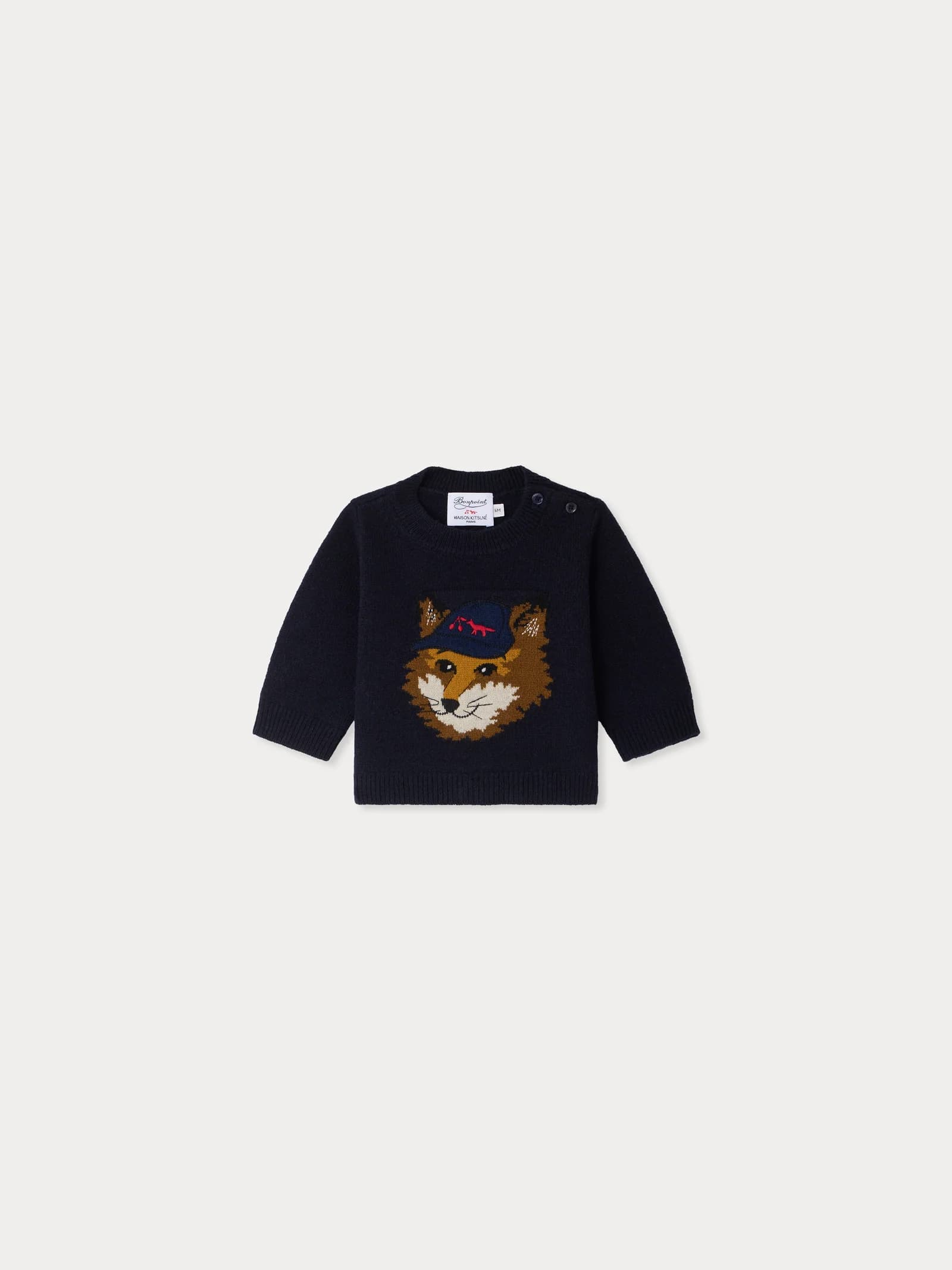 Bonpoint x Maison Kitsuné Almire baby sweater with fox embroidery in wool
